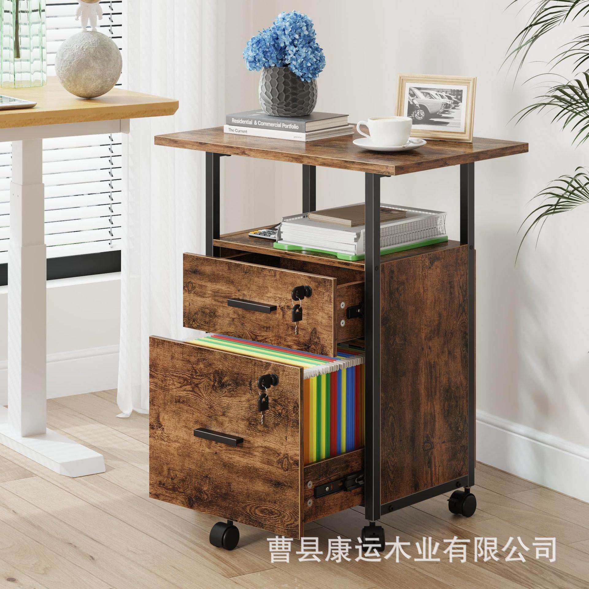 木质置物架家用卧室靠墙收纳带轮子办公置物柜打印机实木放置架