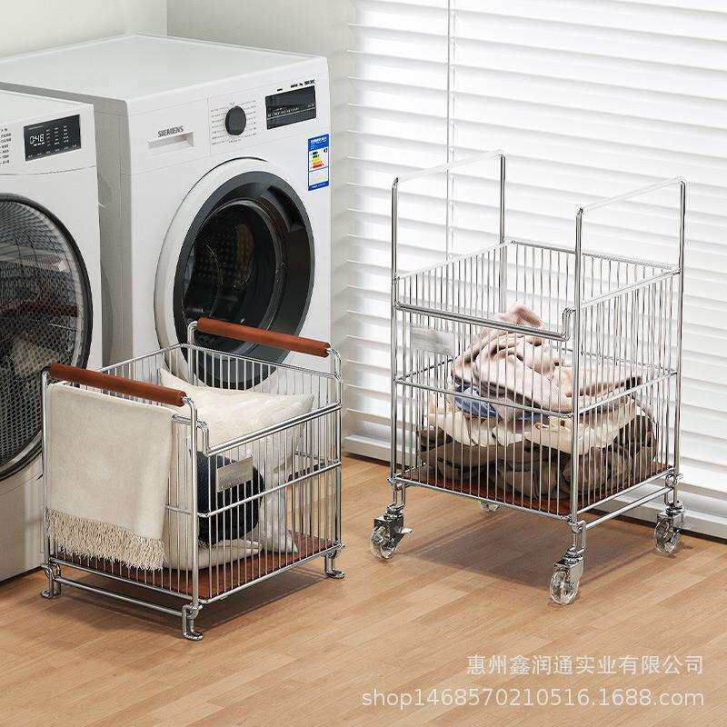 铁艺复古风脏衣篮家用多层脏衣篓衣服收纳筐推车收纳篮工厂韩