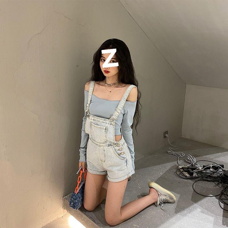 韩版宽松牛仔背带裤女2024夏季新款洋气减龄显瘦设计感阔腿短裤潮