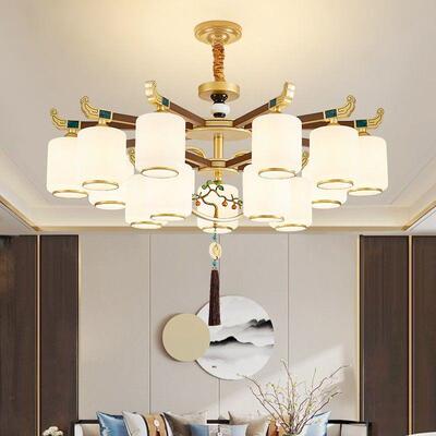 新中式吊灯复式客厅吊灯高档实木大气餐厅简约现代别墅厅大厅楼梯