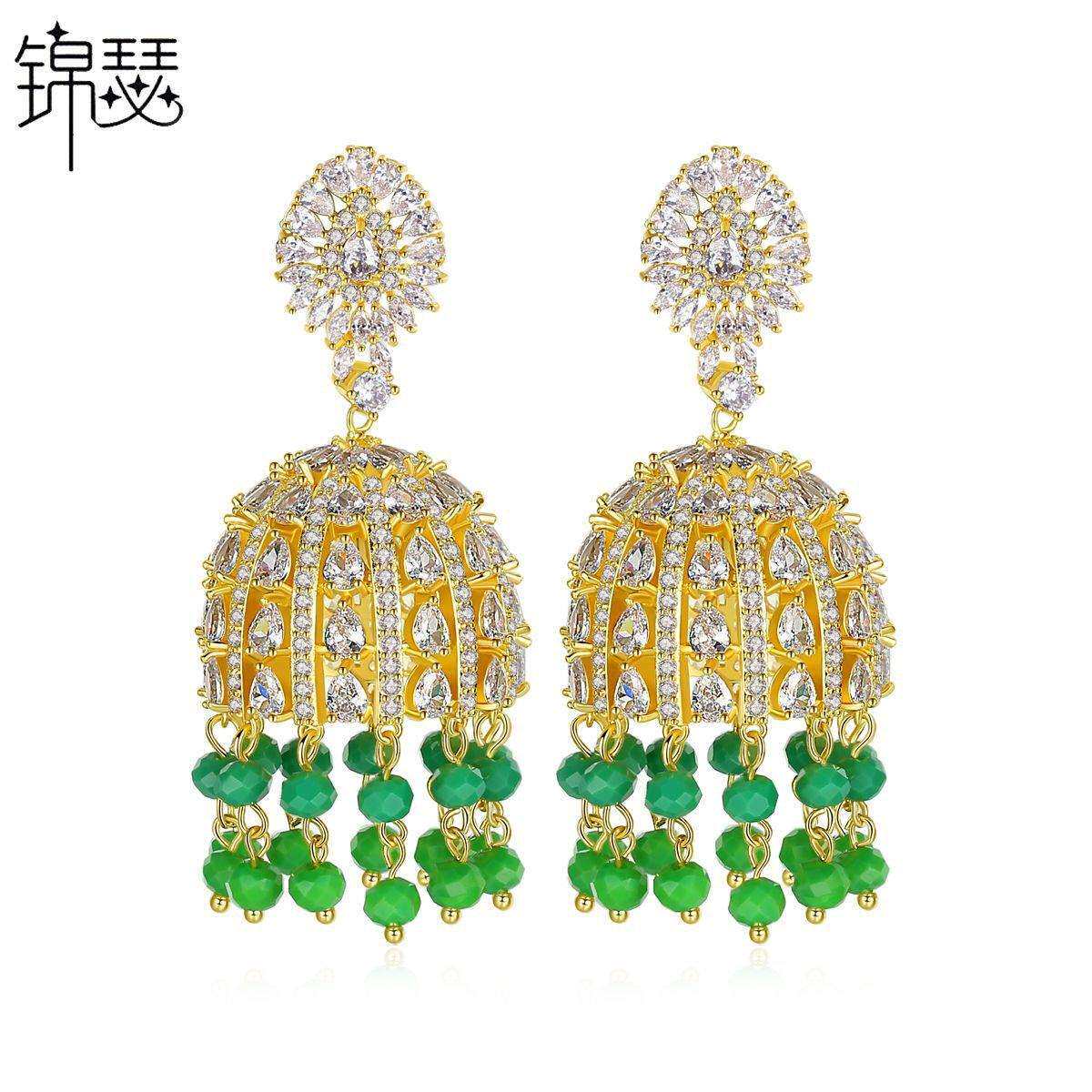 锦瑟 耳环女立体感铜镶锆石耳坠复古异域气质设计师款印度风耳饰