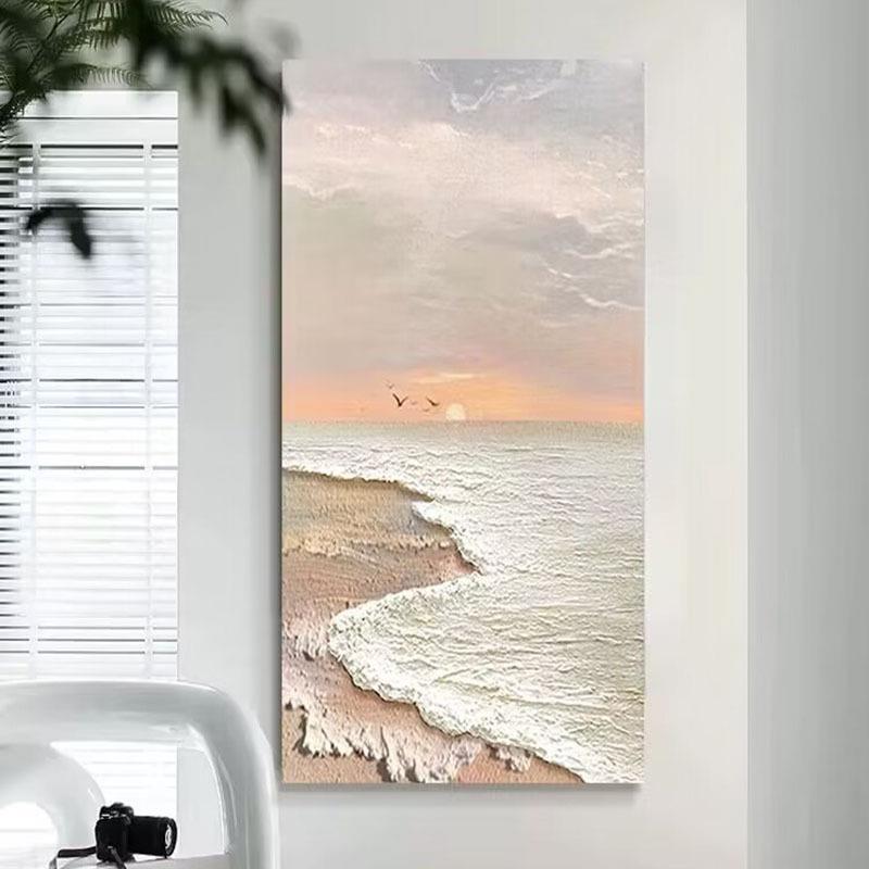 纯手绘立体油画抽象海景海浪玄关装饰画奶油风入户正对门高档壁画