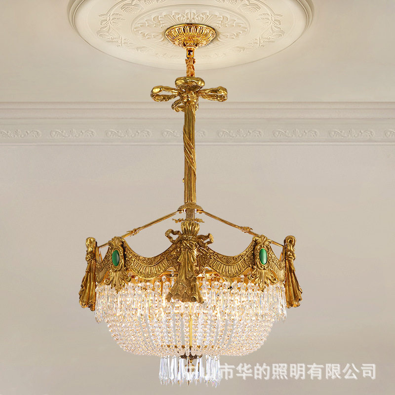 欧式古典别墅卧室餐厅玄关门厅过道灯具法式复古奢华全铜水晶吊灯