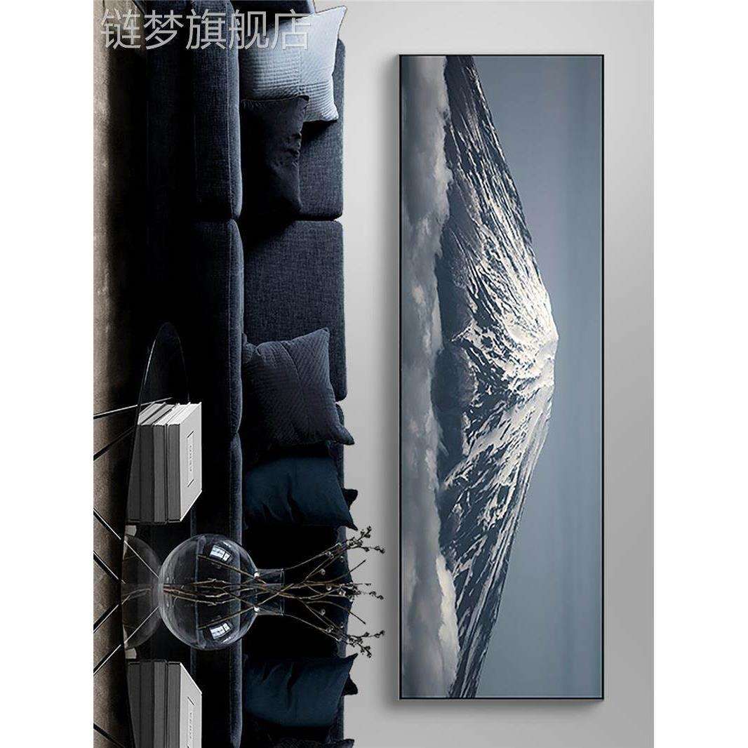 网红雪山客背厅沙发景墙饰画长横幅床头挂画雪山风装景画高清