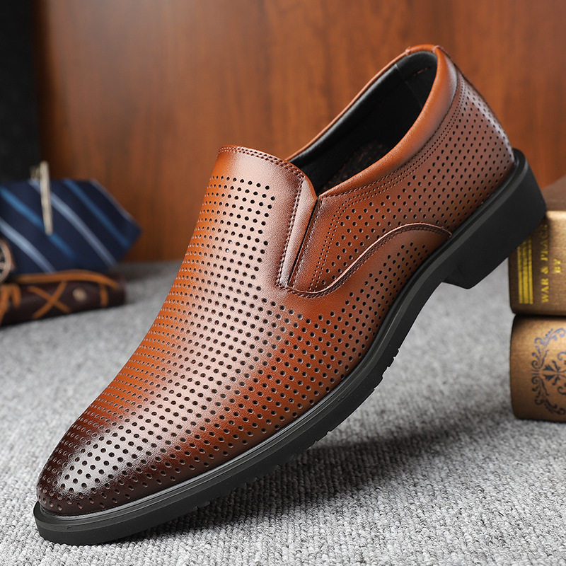 皮鞋男夏季镂空透气大码男鞋低帮商务正装洞洞凉皮鞋男士套脚皮鞋,流行男鞋,休闲皮鞋,淘宝优惠券,粉丝福利购,淘宝优惠卷