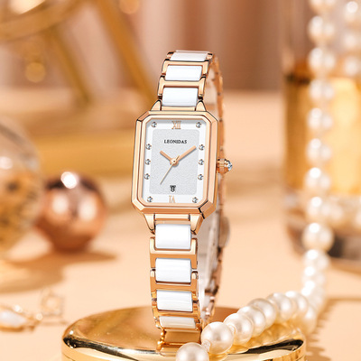 列奥尼达LEONIDAS女士手表方型陶瓷钢带潮流小众一件轻奢腕表