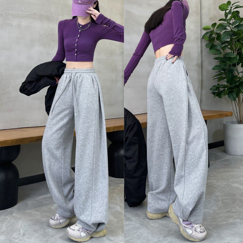 弯刀阔腿裤女春秋冬季新款高腰宽松束脚卫裤显瘦百搭直筒休闲长裤