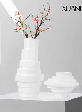 北欧式白色花瓶摆件创意简约客厅家居软装饰品花器仿真花树脂花瓶