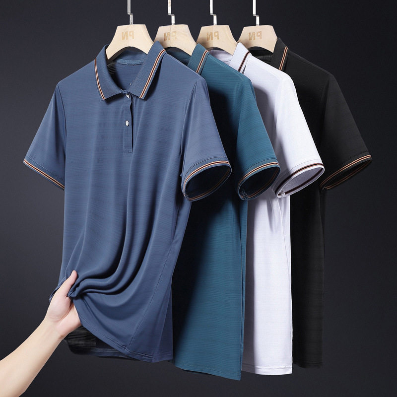 薄款冰丝!爸爸夏装短袖t恤中老年冰丝polo衫夏季爷爷轻奢百搭男装
