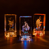 十二星座小夜灯3d内雕水晶方柱创意氛围灯生日礼物桌面摆件装 饰品