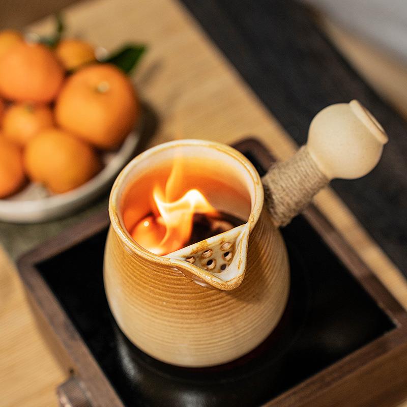 庭野堂 粗陶罐罐茶煮茶器可干烧陶壶围炉煮茶烤茶罐日式侧把茶壶