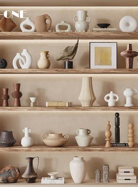 侘寂风复古陶瓷花瓶创意高档小众摆饰客厅酒柜家居中古装饰品摆件