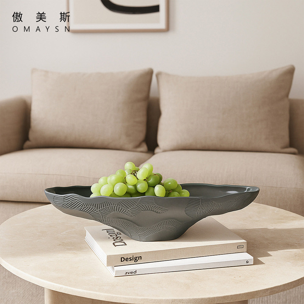 北欧风色土陶瓷长条果盘