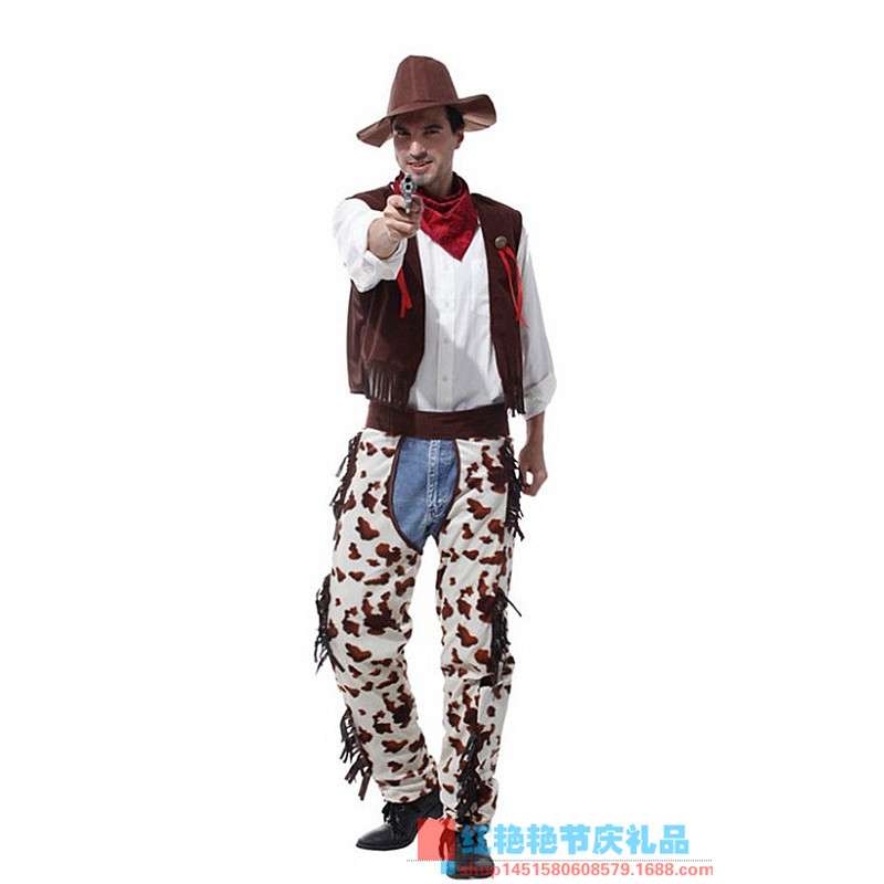 万圣节成人cosplay化装舞会服装表演演出服 帅气西部牛仔装M-0068
