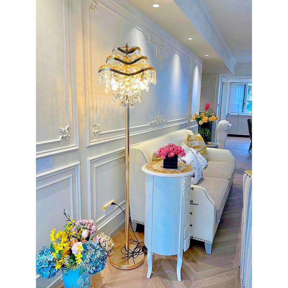 落地灯轻奢客厅卧室床头美式书房复古餐厅创意欧式水晶台灯遥控灯