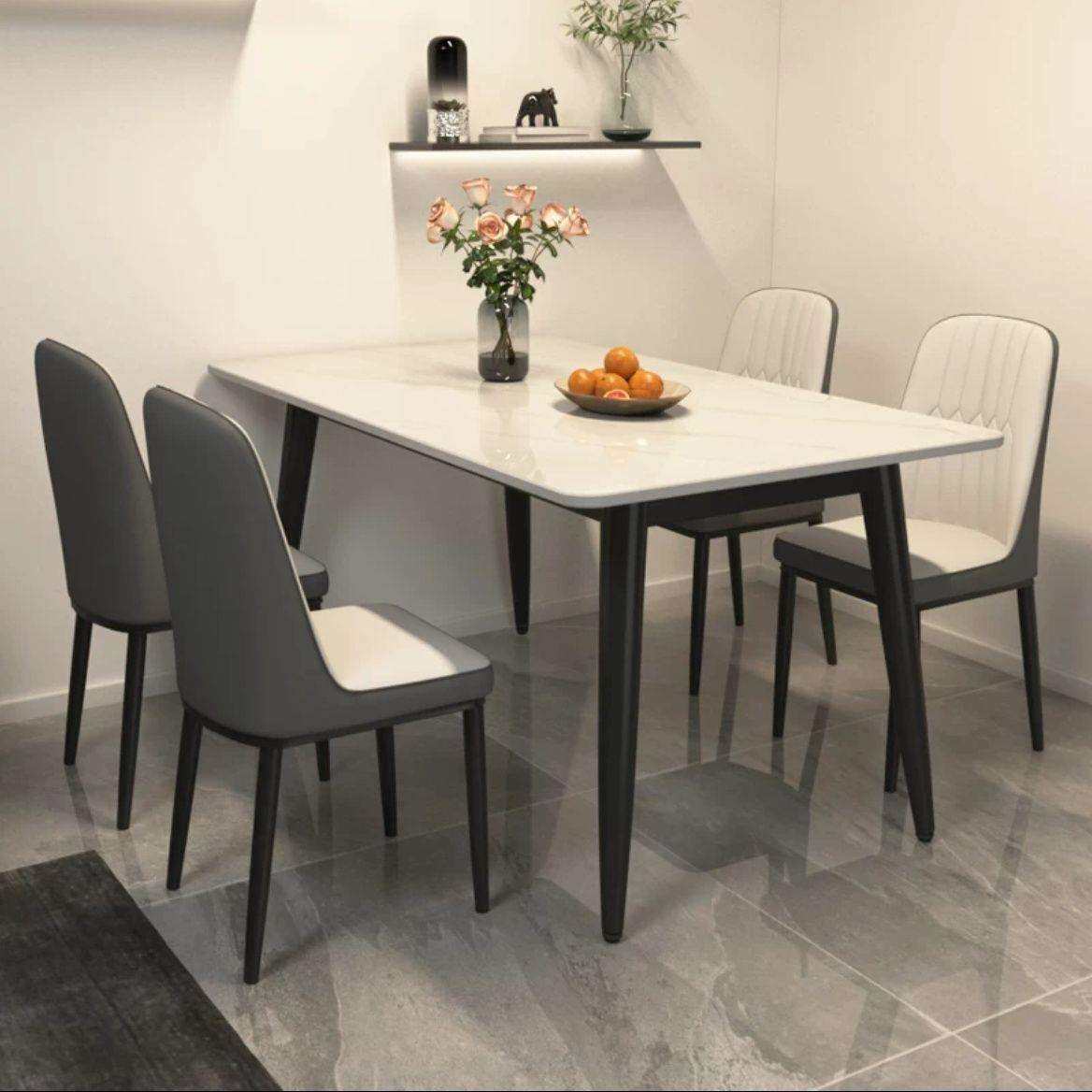 现代简约家用小户型简易客厅饭桌子长方形餐桌椅组合餐桌岩板轻奢