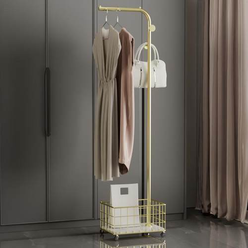 岩板带轮移动置物架卧室落地挂衣架床头收纳架子省空间简易衣帽架