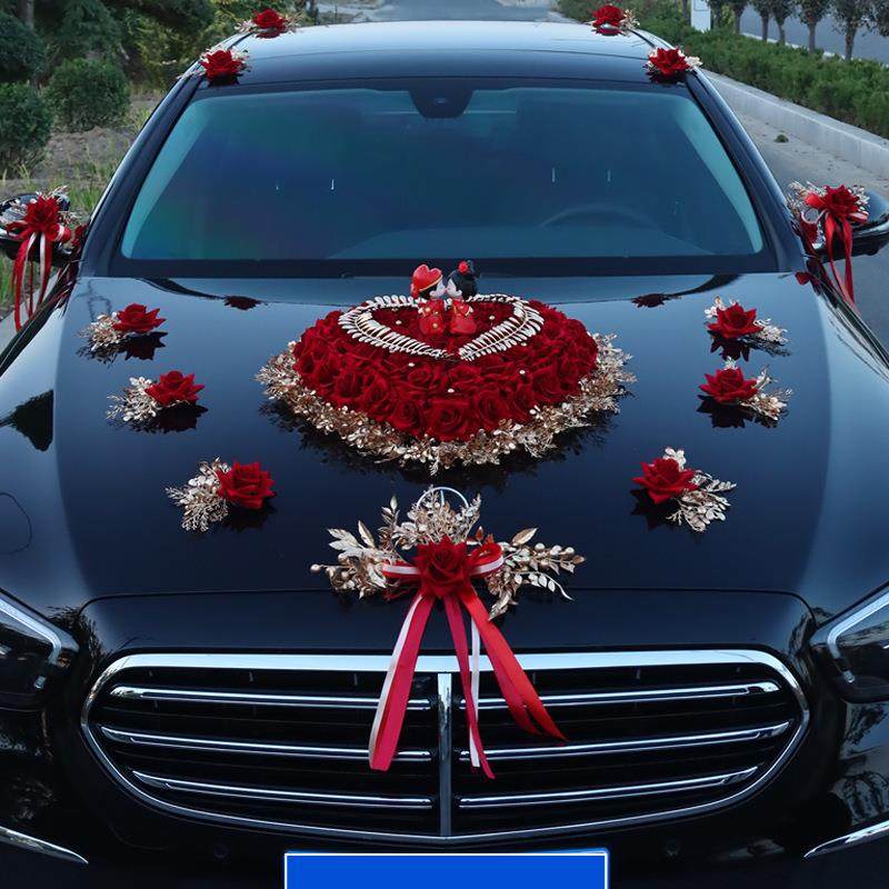 主婚车装饰品全套装副车头花新娘结婚礼布置迎亲花车队大气车绢花