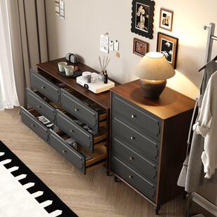 实木美式斗柜中古风五斗柜卧室收纳八斗法式复古客厅抽屉床尾置物