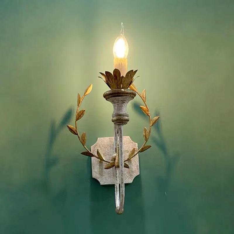 创意美式乡村法式田园复古做旧实木壁灯客厅餐厅走廊卧室装式灯具