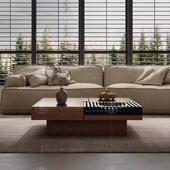 意式 实木茶几北美进口黑胡桃木茶桌高端别墅家用客厅储物茶几桌