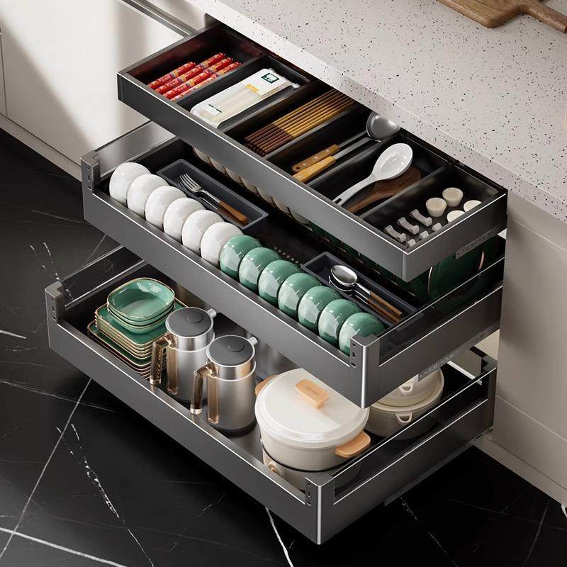 厨房太空铝抽屉式内置碗碟调味架拉篮橱柜三层厨柜碗篮置物架,畜牧/养殖物资,畜牧/养殖器械,淘宝优惠券,粉丝福利购,淘宝优惠卷
