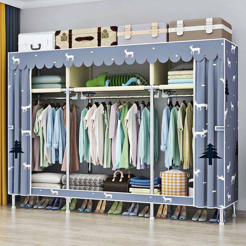 衣柜简易组装宿舍出租房用布衣柜钢管加粗加固家用卧室防尘王小祥