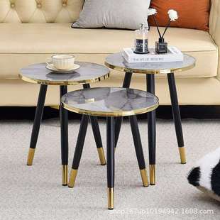 金属腿边几茶几高级感移动客厅家用小圆桌铁艺支架组合会客洽谈桌
