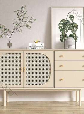 LCP2北欧实木餐边柜简约现代玄关柜茶水柜收纳柜藤编电视柜储