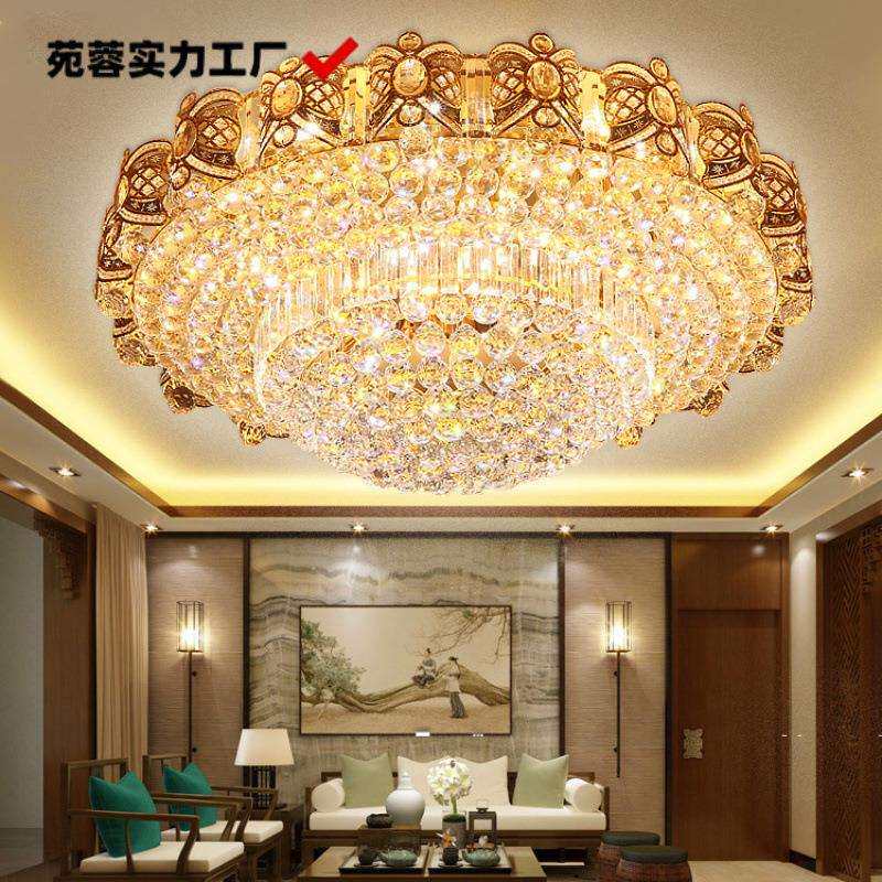 金色水晶灯圆形客厅灯led吸顶灯现代简约卧室灯欧式大厅灯具大气