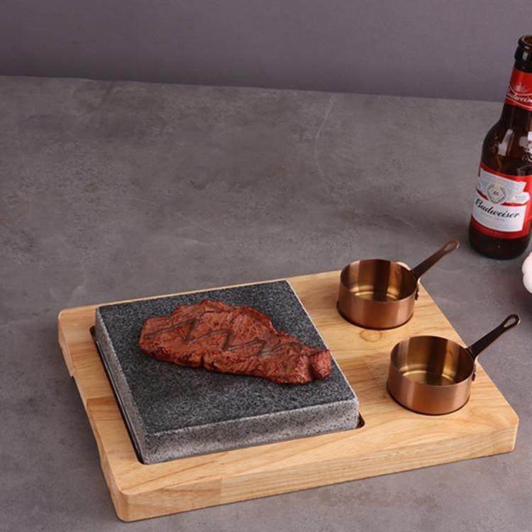 耐高温火山岩石烤盘花岗岩烤箱石板牛排竹板盘火山石热石烧牛扒盘