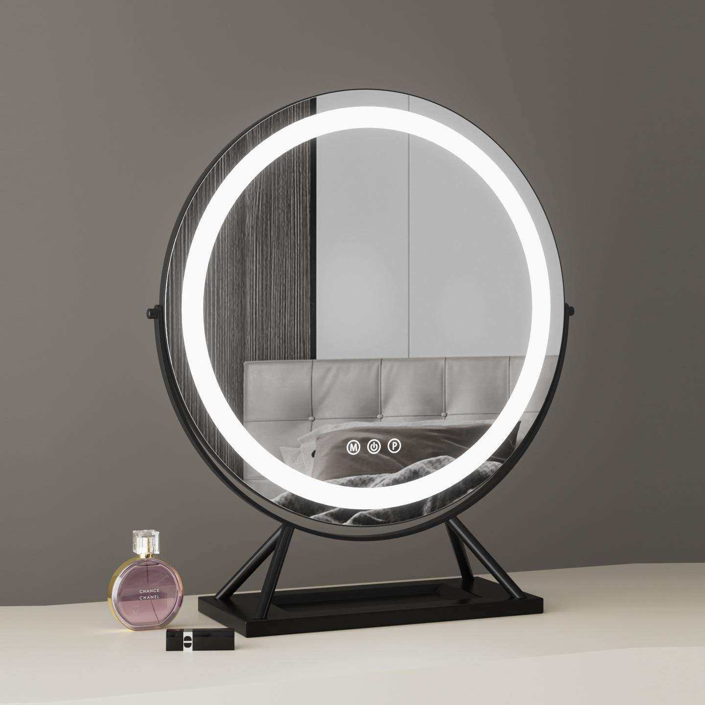 化妆镜带灯led台式桌面梳妆台镜子旋转梳妆镜智能新款美妆大号