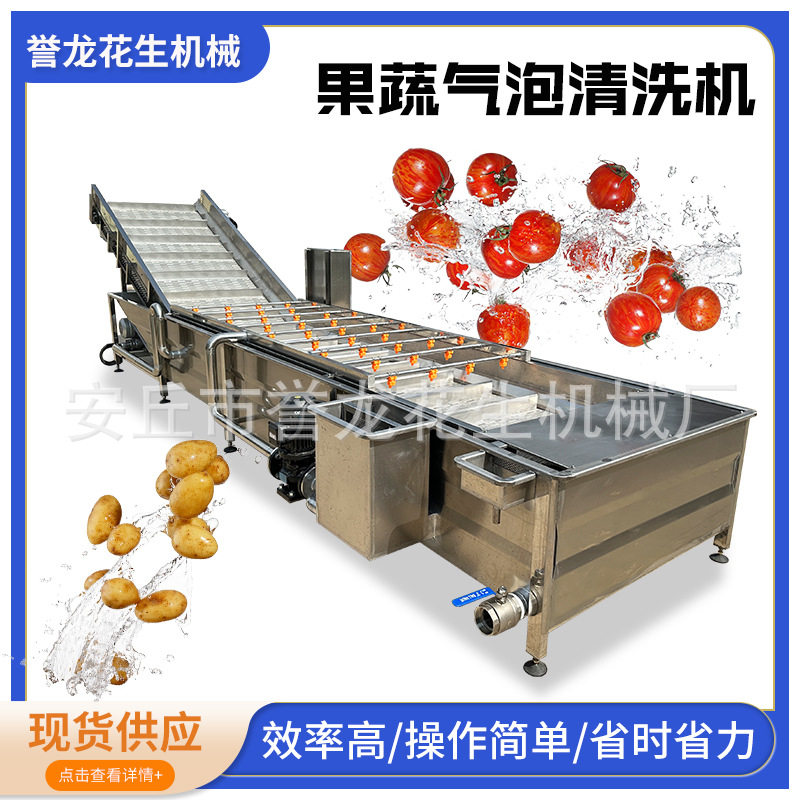 全自动花生果土豆胡萝卜蔬菜水果气泡清洗机喷淋式毛辊刷洗清洗机