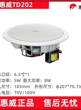 Hivi/惠威TD202定压吸顶喇叭吊顶音响会议室6.5寸音响广播扬声器