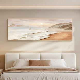 海景卧房客厅沙发奶油挂画温馨间风壁画背景主卧室床头装饰画肌理