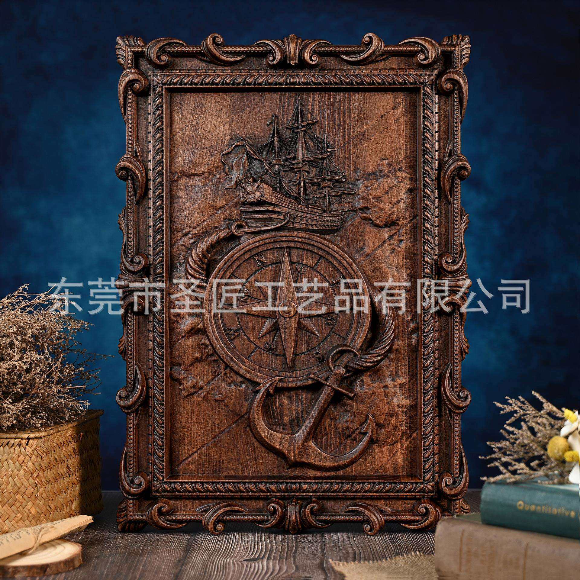 复古实木雕刻相框浮雕装饰欧式雕花画框客厅民宿航海家文艺墙面