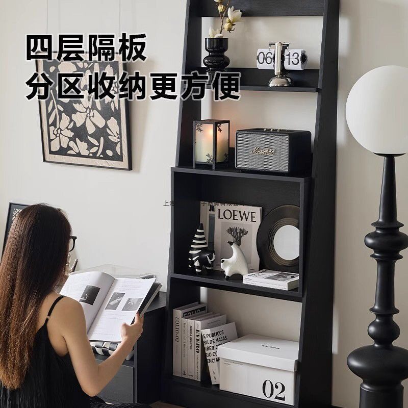 中古柜子床头书架展示架中古置物架客厅落地多层收纳复古边柜