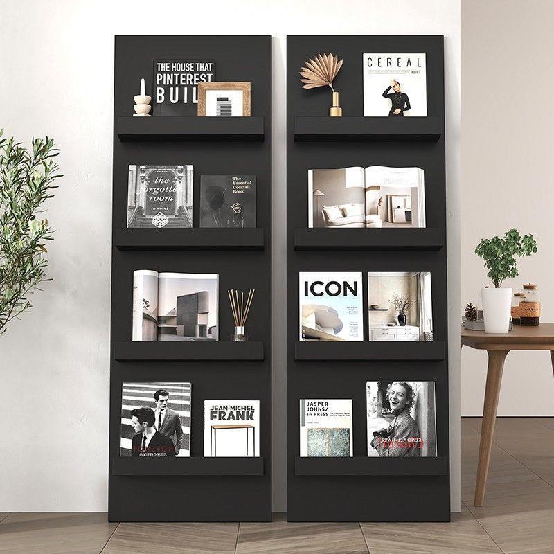 网红落地书架靠墙收纳架黑胶北欧书架绘本展示架置物架博古架