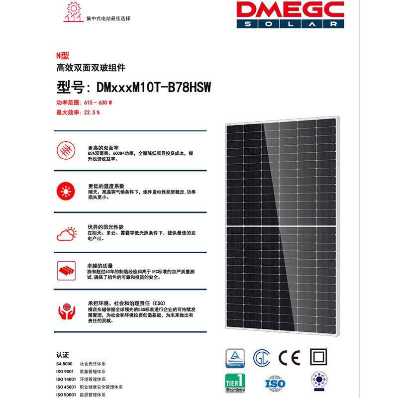 东磁A级单晶双玻双面610瓦太阳能光伏组件发电板家庭户用电站发电