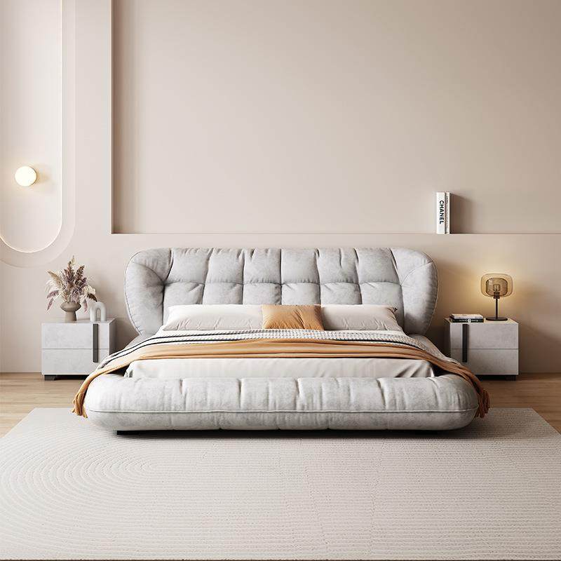 泡芙床科技绒现代简约主卧大床奶油风轻奢榻榻米婚床时尚网红软床