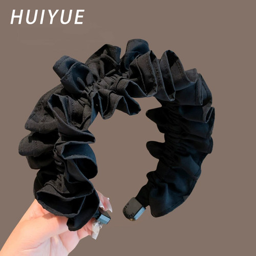 黑色宽边褶皱发箍女2025新款