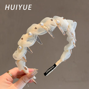 网纱珍珠水钻发箍女高级感优雅气质高颅顶不勒头发卡洗脸头箍头饰