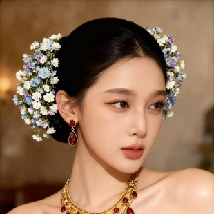 刘亦菲晚宴同款满天星发饰仿真花发夹头饰超仙甜美头花高级感抓夹