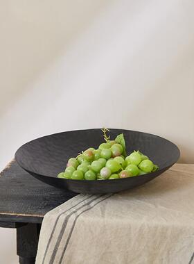范琦进口无障碍豪华新中国风金属线圆果盘金黑色装饰托盘样品房摆
