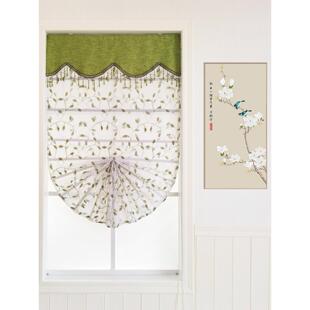 现代简约田园窗帘 透光纱帘 升降扇形罗马帘 绿色 餐厅 阳台帘