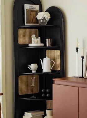 黑色转角装饰置物书架展示柜子沙发墙边落地卧室客厅屏风隔断家具