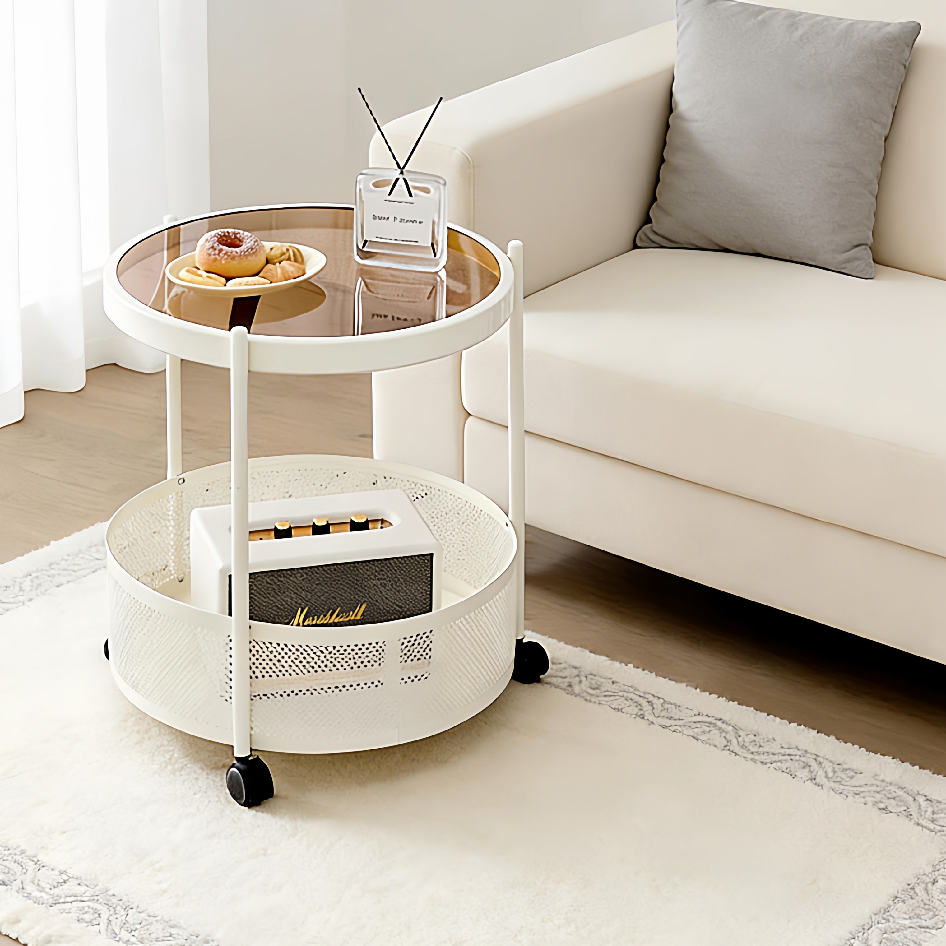 可移动边几带轮小推车奶油风零食收纳置物架客厅沙发茶几床头边柜,住宅家具,移动边几/推车,淘宝优惠券,粉丝福利购,淘宝优惠卷