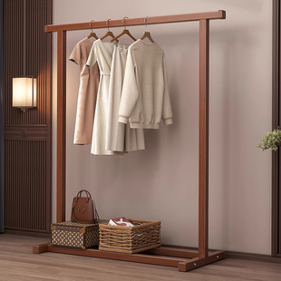 实木衣帽架落地家用挂衣架卧室房间实木质晾衣服架室内简易立式杆