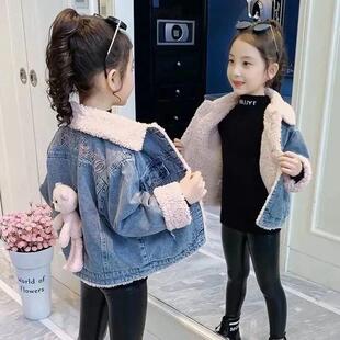 女童加绒加厚外套2025新款儿童牛仔秋冬装大童洋气女孩冬
