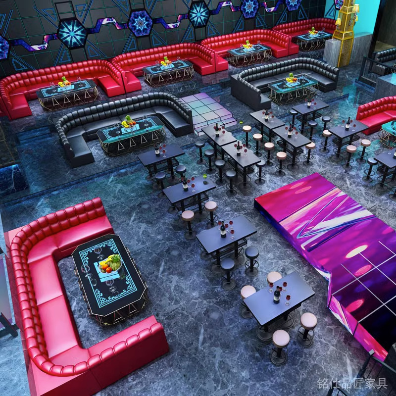 ktv卡座沙发酒吧夜场会所派对房包厢U型沙发轻奢清吧卡座发光茶几